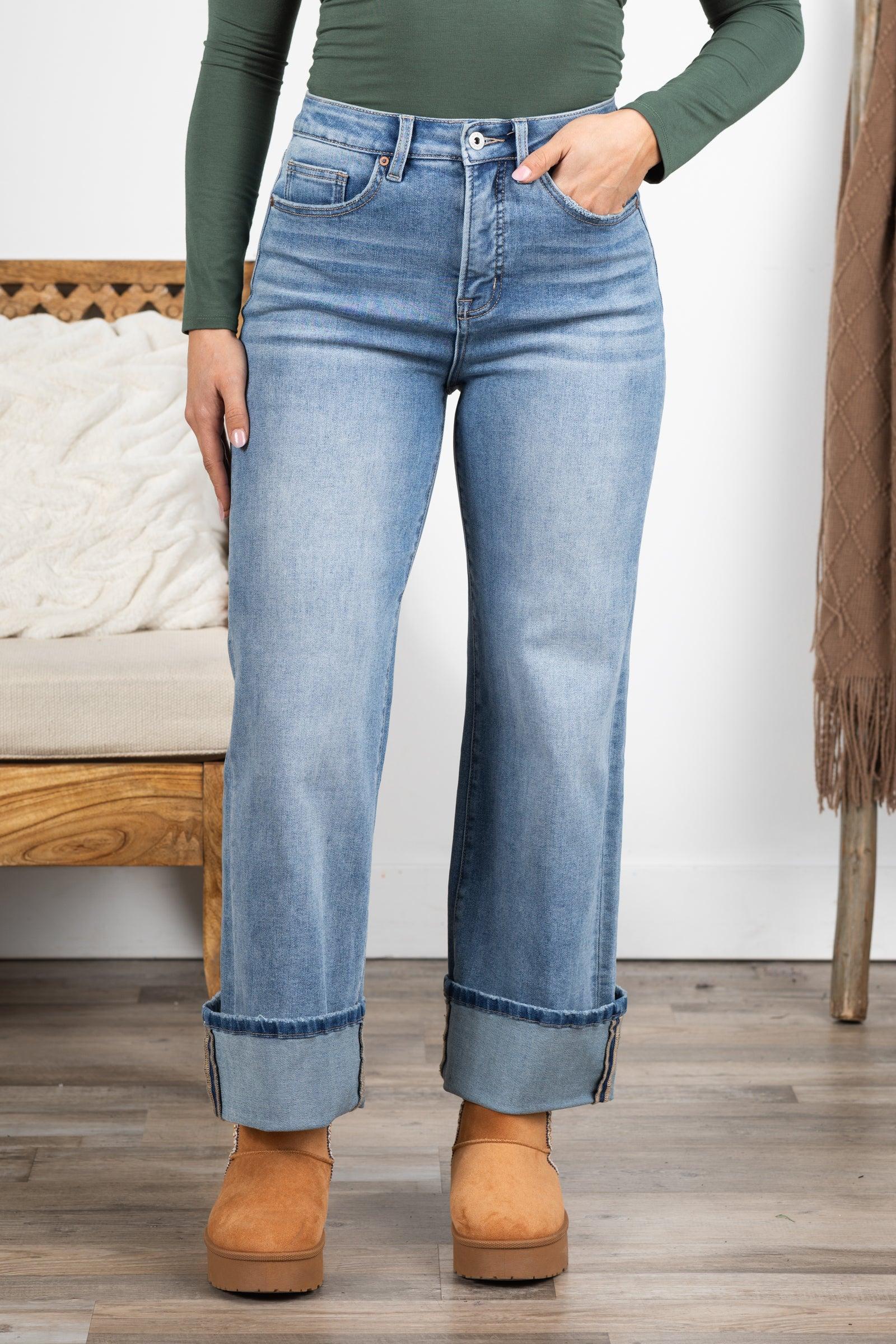 Mica Light Wash High Rise Wide Leg Cuffed Jean Product Image