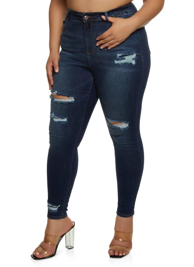 Womens Plus Size WAX Distressed High Waist Skinny Jeans Product Image