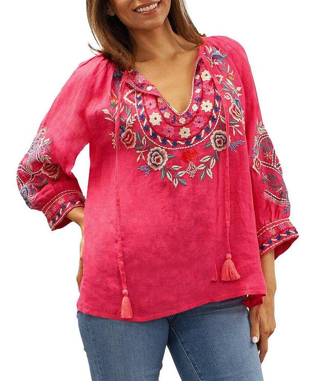 Karyn Seo Embroidered V-Neck 3/4 Peasant Sleeve Blouse Product Image