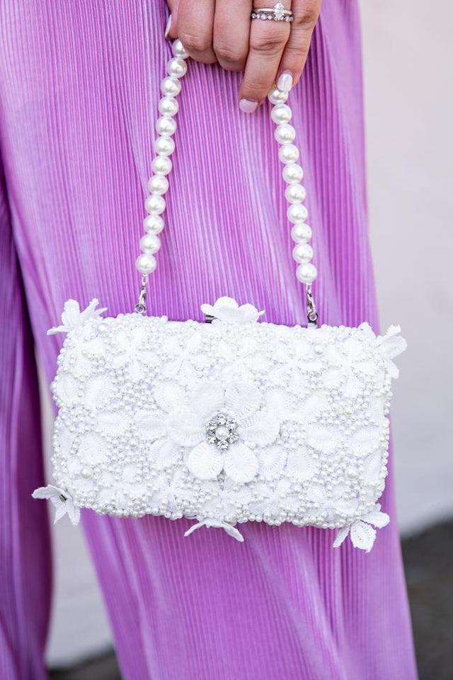 Going To The Chapel White Beaded Floral Applique Purse FINAL SALE Product Image