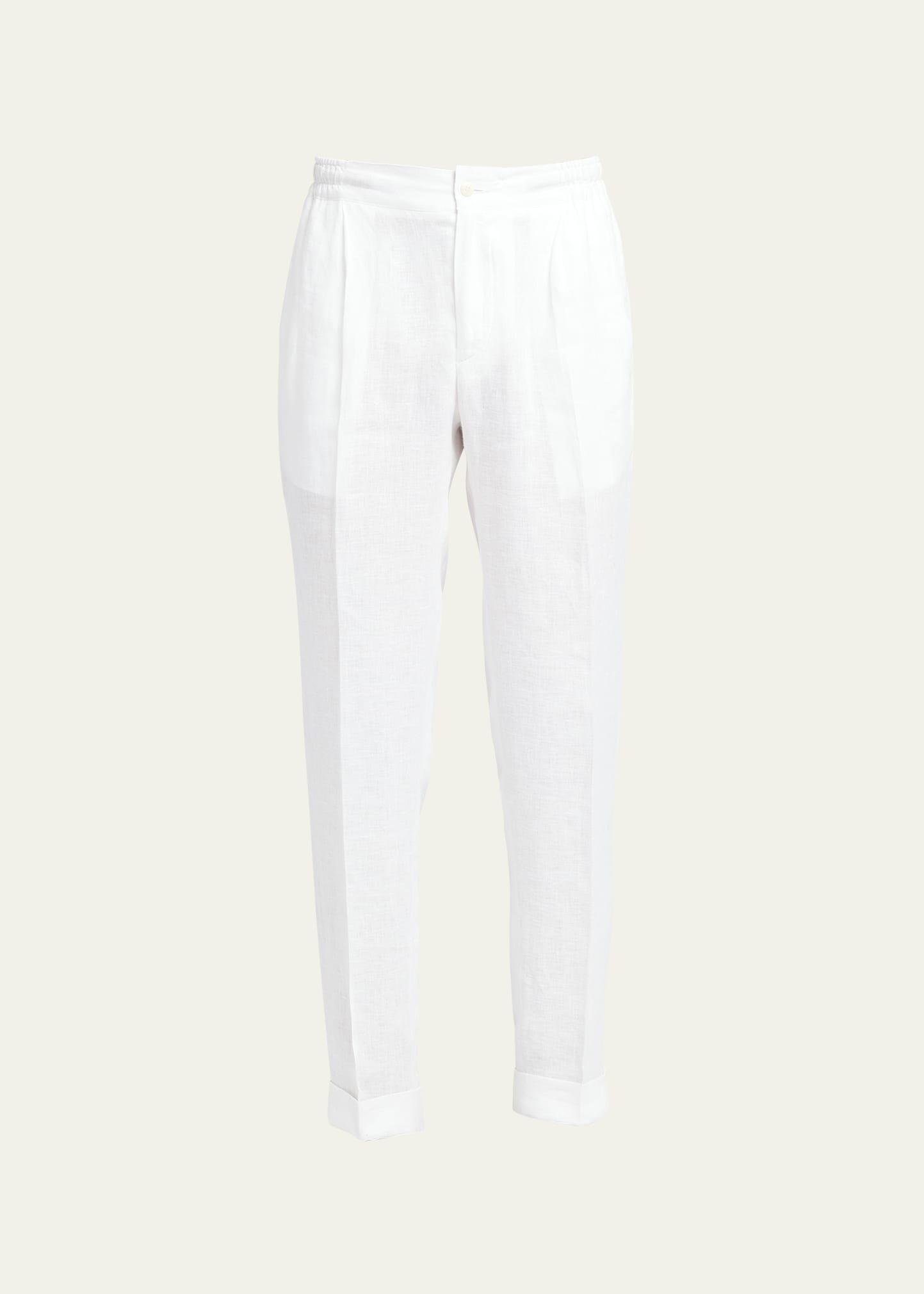 Mens Linen-Stretch Pleated Pants Product Image