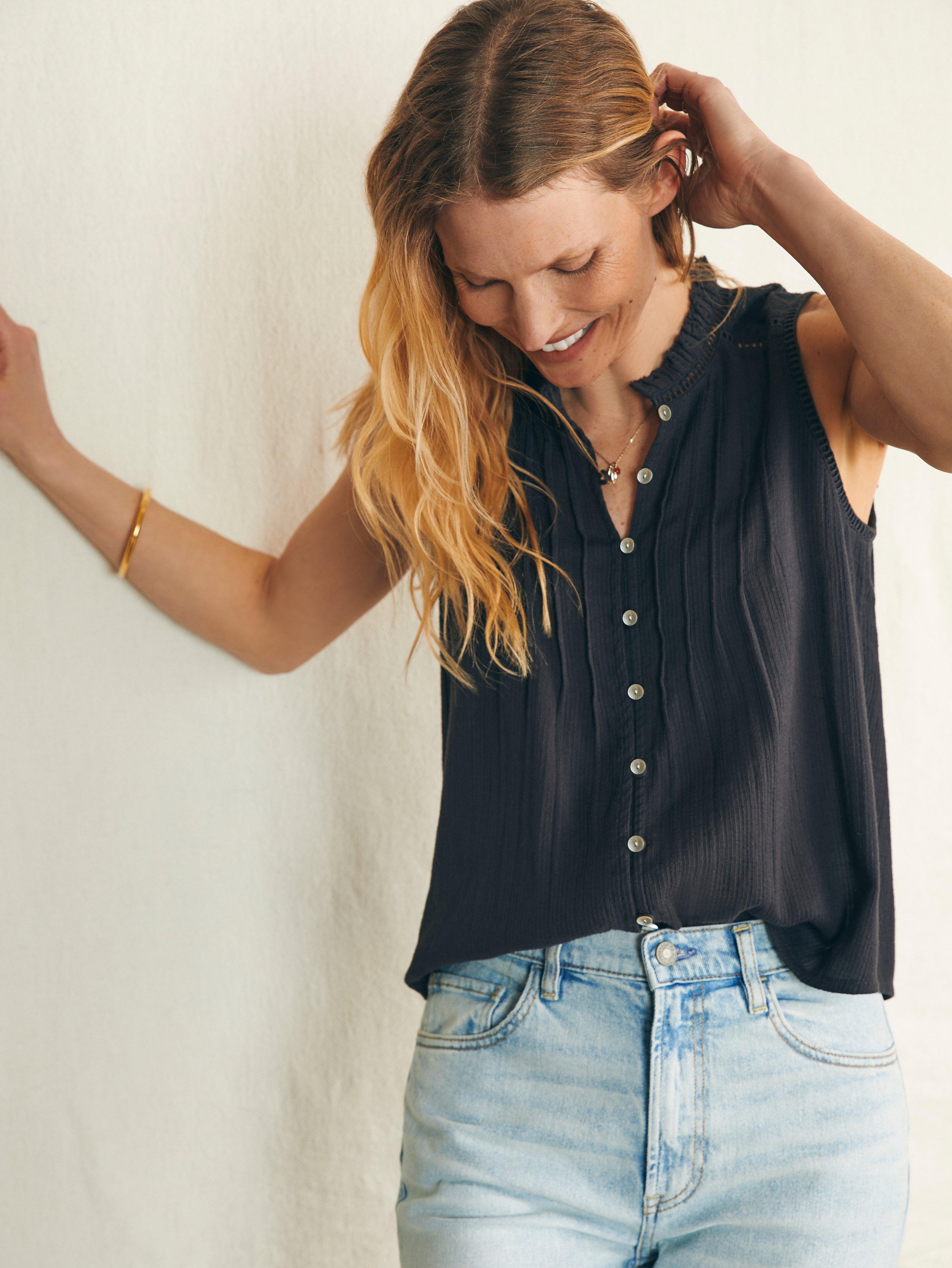 Willa Sleeveless Top - Washed Black Product Image