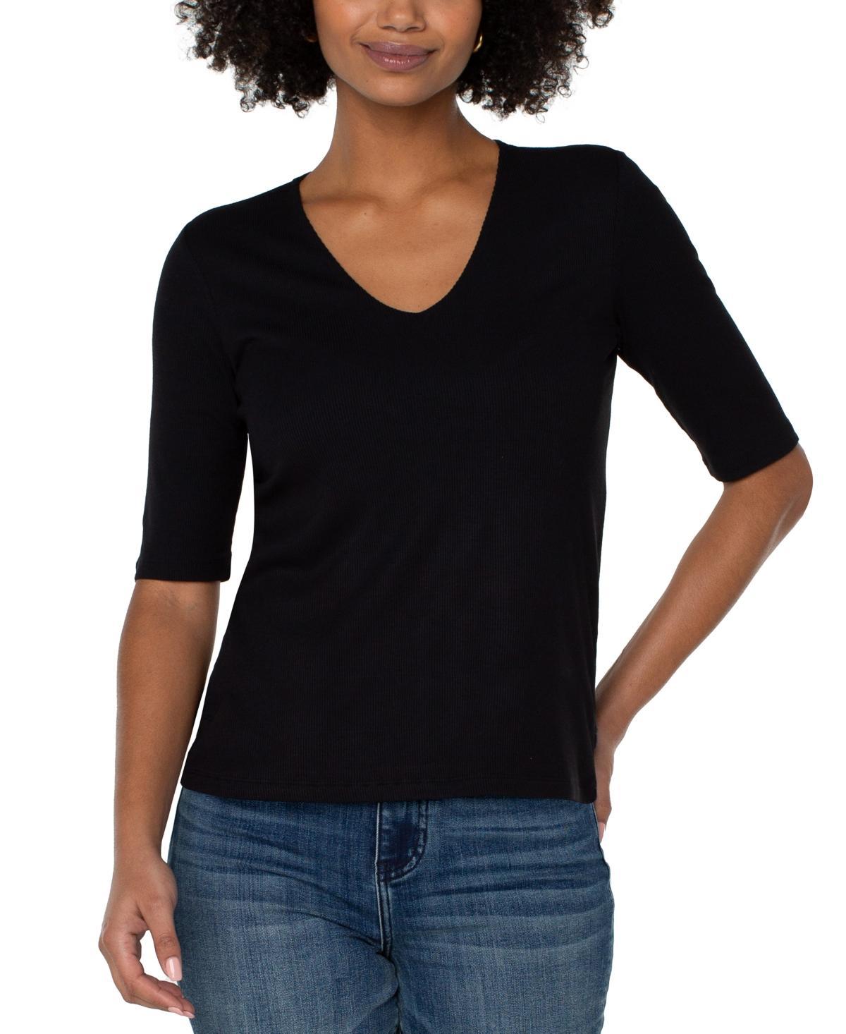 Liverpool Los Angeles Womens V-Neck Elbow-Sleeve Knit Top Product Image