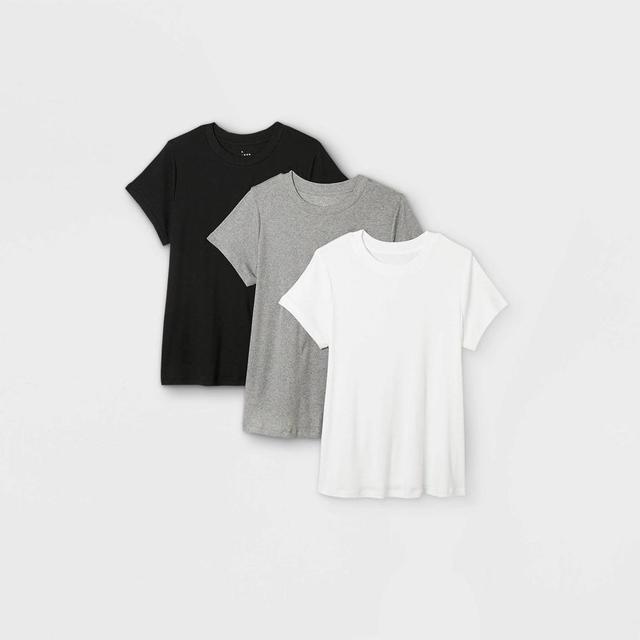 Womens Short Sleeve Ribbed 3pk Bundle T-Shirt - A New Day Black/White/Gray XS Product Image