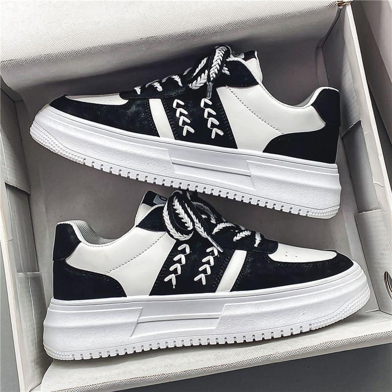 Two Tone Lace-Up Platform Sneakers Product Image