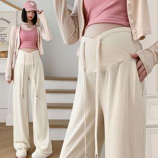 Maternity High Rise Ribbed Plain Wide Leg Pants Product Image