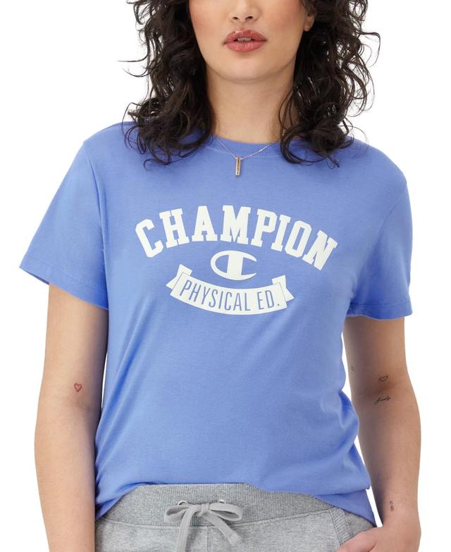 Womens Champion T-Shirt, Phys. Ed Graphic Plaster Blue XL Product Image