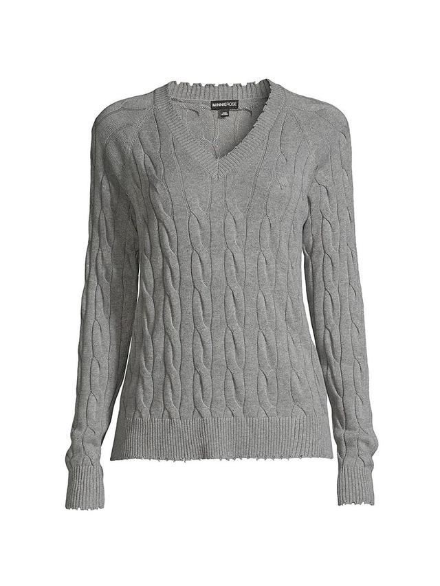 Womens Frayed Cable-Knit Sweater Product Image