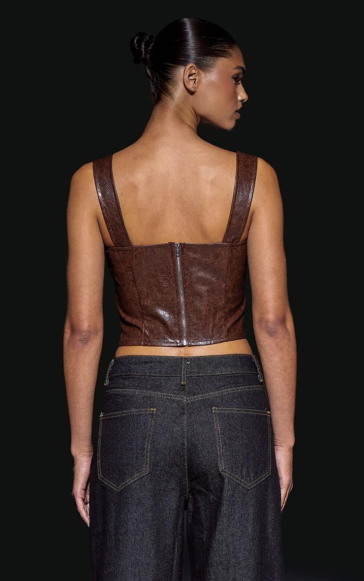 Chocolate Washed Faux Leather Dip Hem Strappy Top Product Image