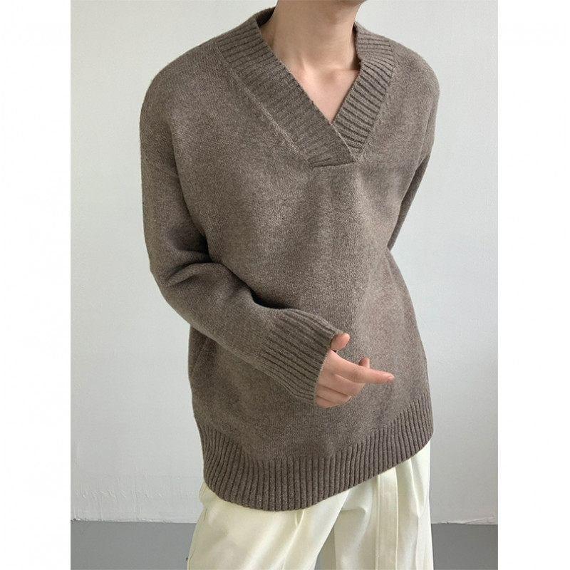 V-Neck Plain Sweater Product Image