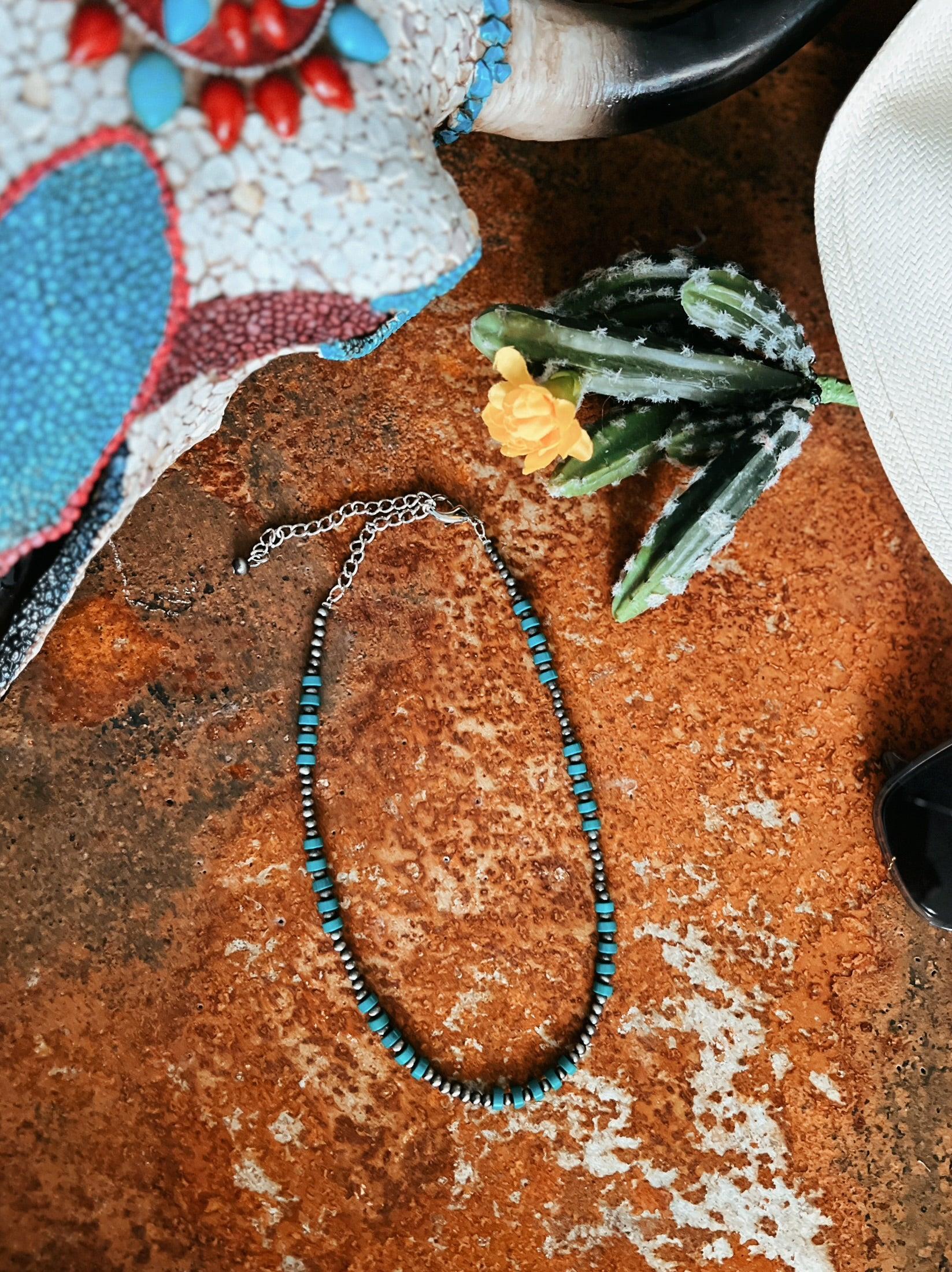 Silver Beaded Turquoise Necklace product image