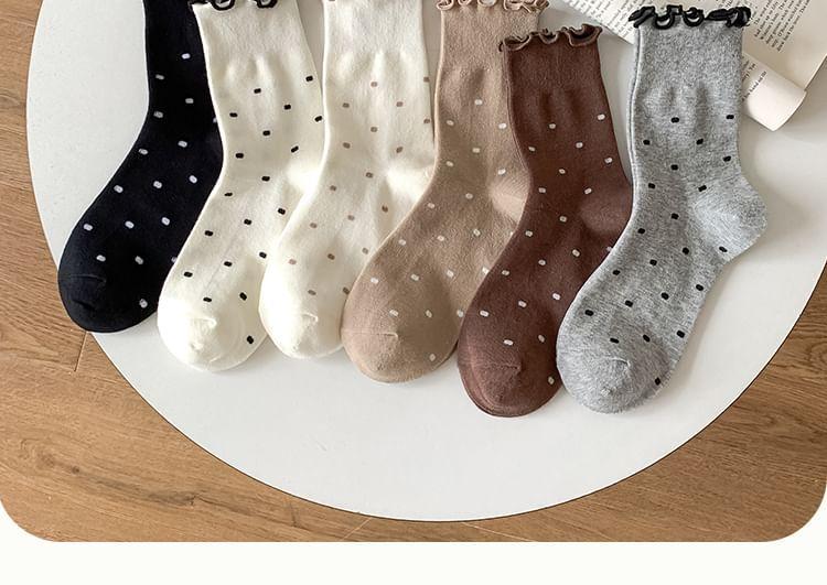 Frill Trim Dotted Crew Socks / Set Product Image