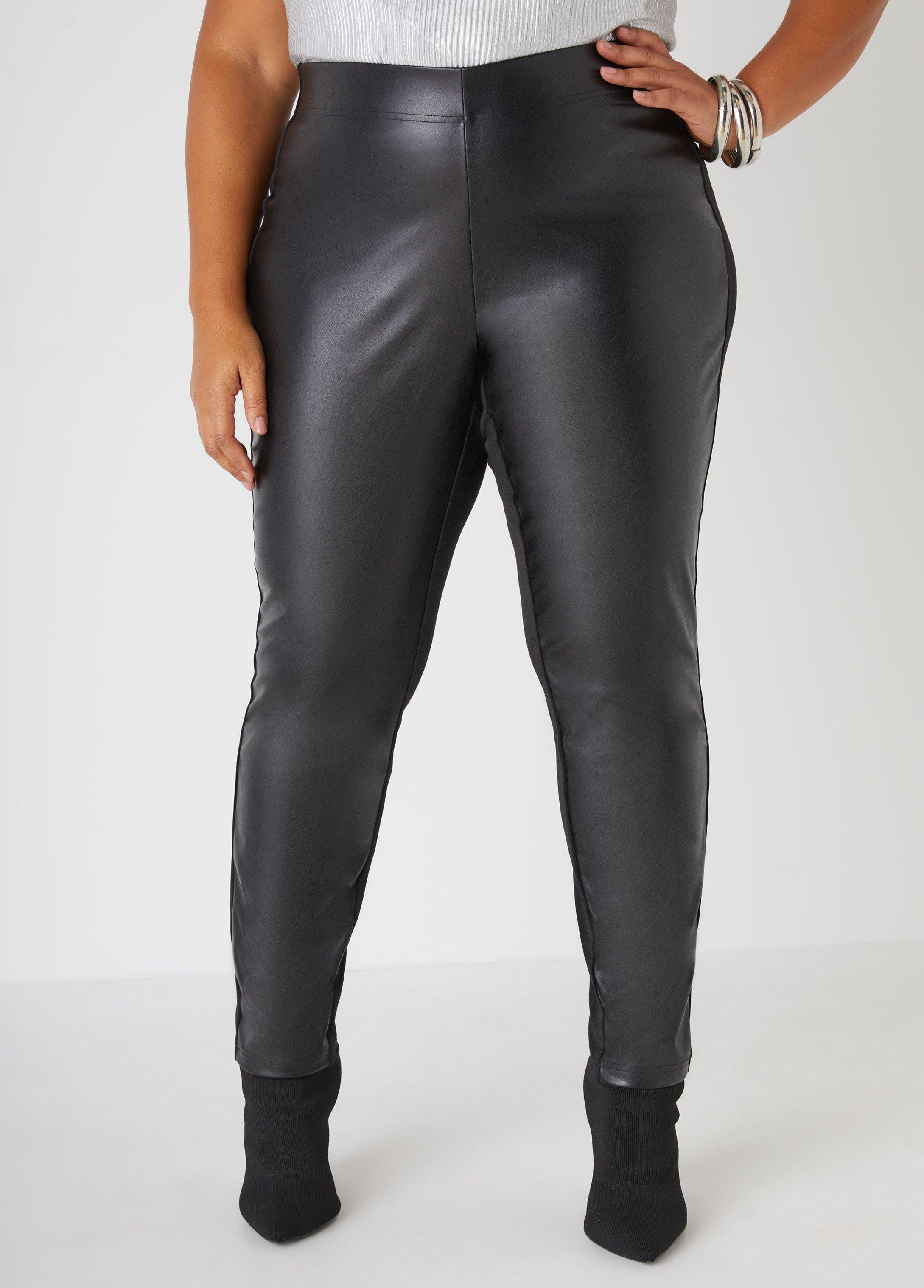 Plus Size Ponte And Faux Leather Leggings Ashley Stewart product image