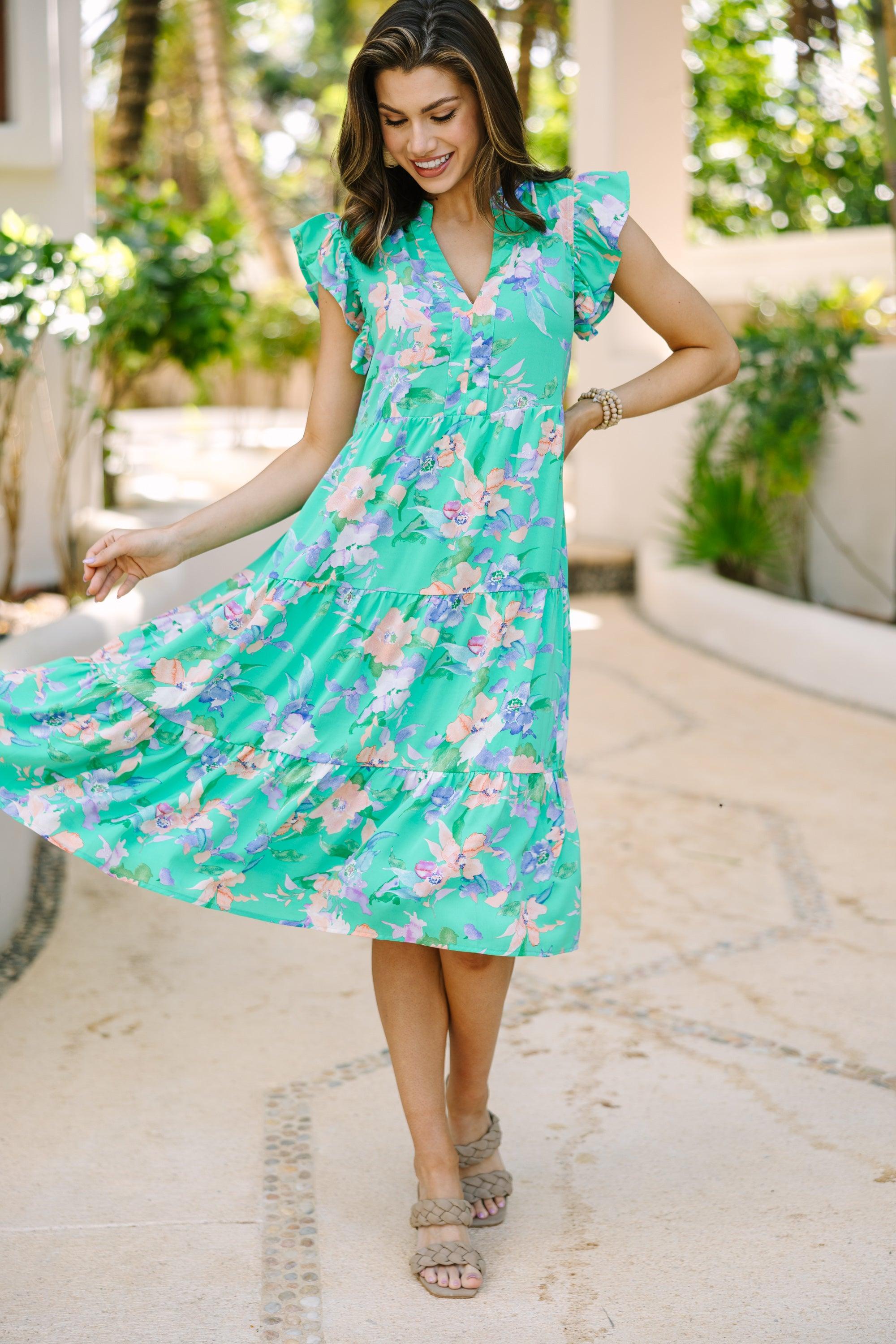 Tell Me More Green Floral Midi Dress Female Product Image