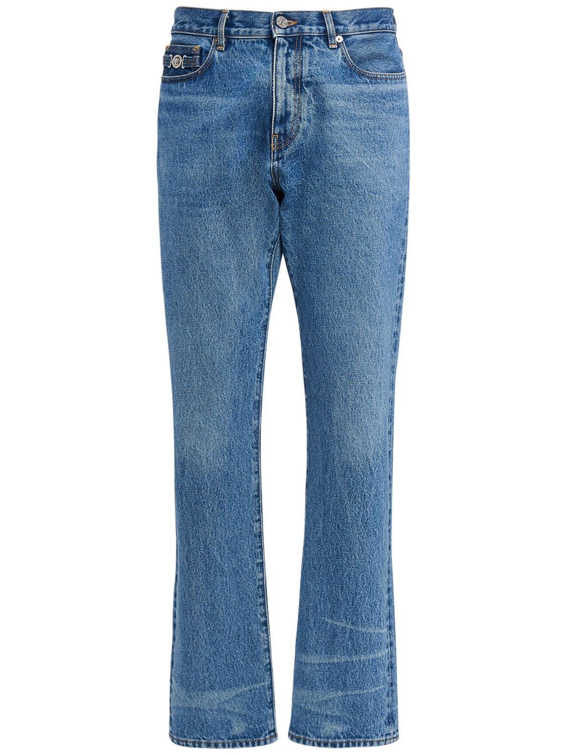 Cotton Denim Jeans In Blue Product Image