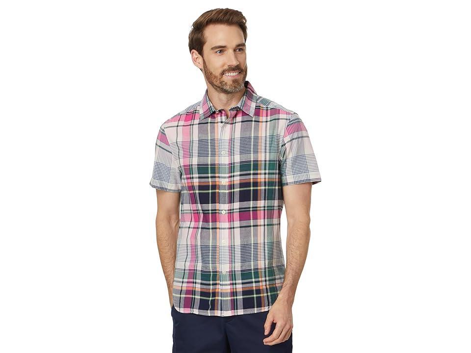 Vineyard Vines Madras Plaid Short Sleeve Shirt (Flamingo Plaid) Men's Jacket Product Image