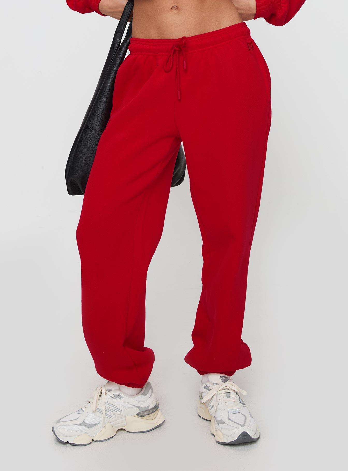 Dream Fleece Ankle Cuff Sweatpants Red Product Image