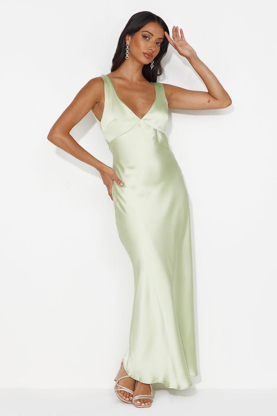 Indigo Fields Satin Maxi Dress Green Product Image