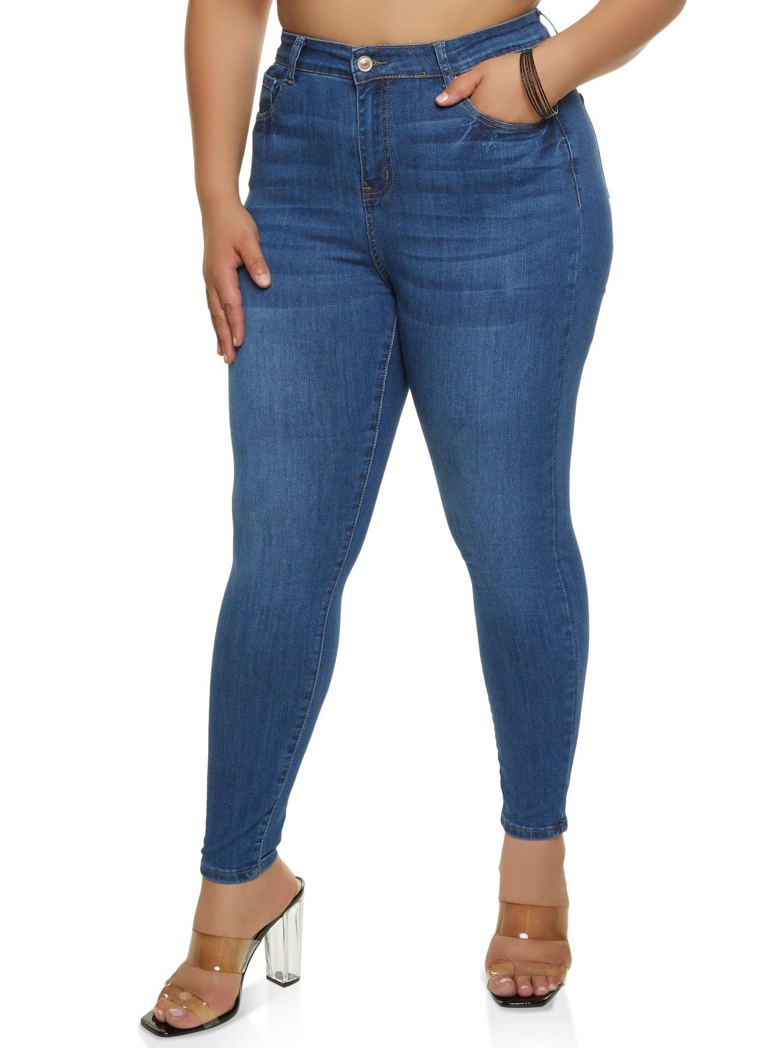 Womens Plus Size WAX High Waist Whiskered Skinny Jeans Product Image