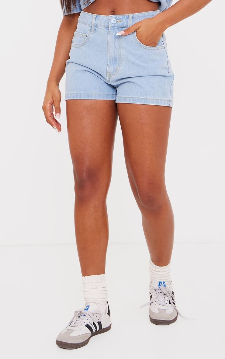 Light Blue Wash Longline Denim Shorts Product Image