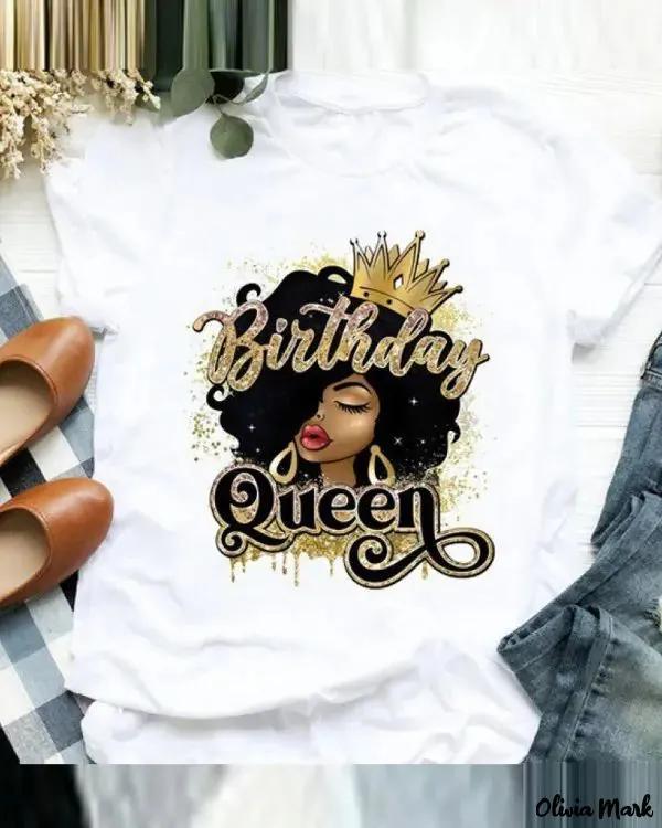 Olivia Mark – Letter and Crown Print Casual T-shirt Product Image