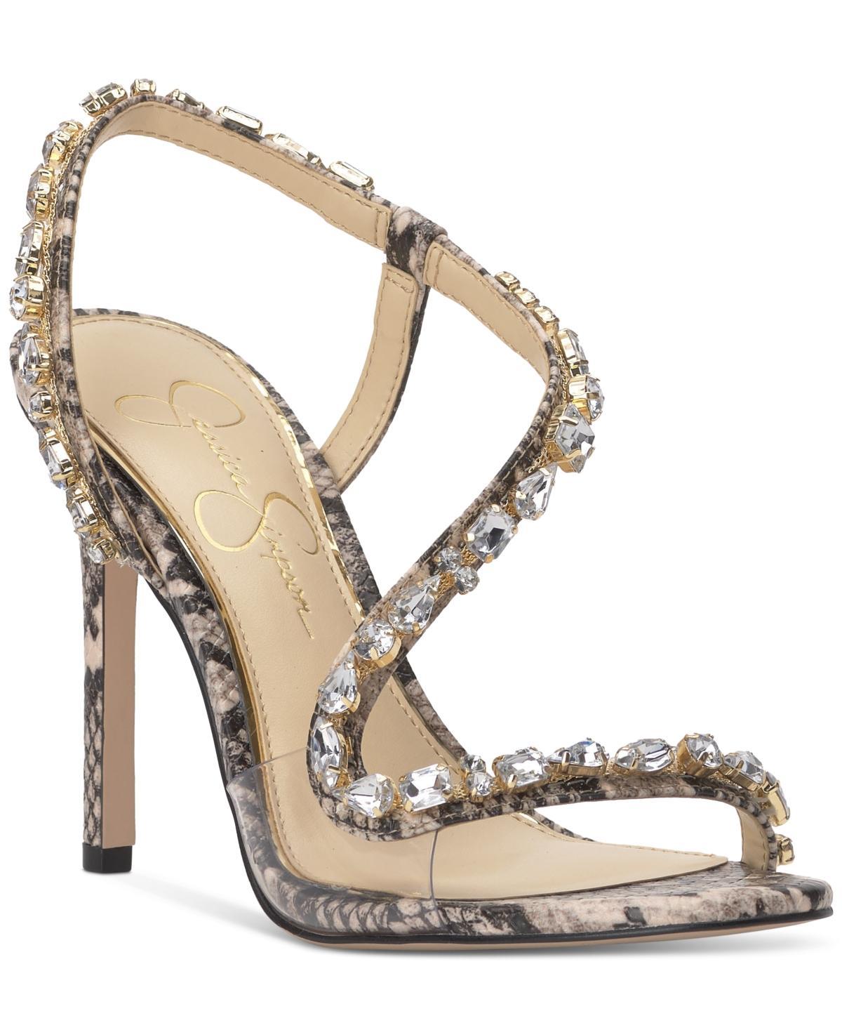 Jessica Simpson Jaycin Rhinestone Asymmetrical Metallic Dress Sandals Product Image