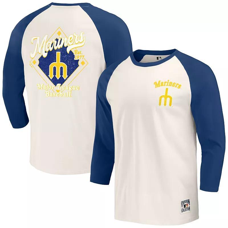 Mens Darius Rucker Collection by Fanatics /White Seattle Mariners Cooperstown Collection Raglan 3/4-Sleeve T-Shirt Blue Product Image