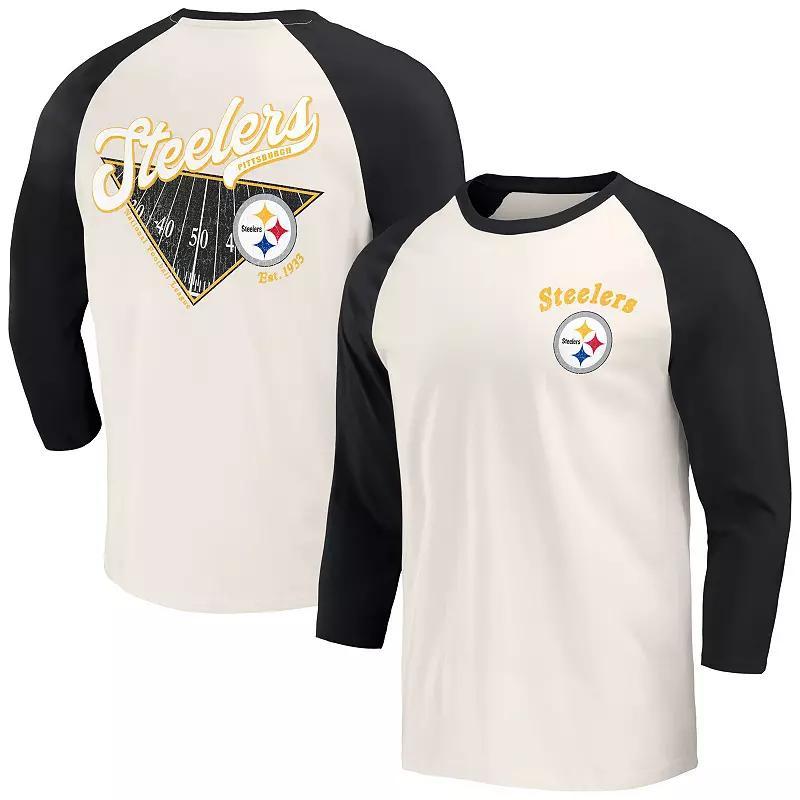 Mens Darius Rucker Collection by Fanatics /White Pittsburgh Steelers Raglan 3/4 Sleeve T-Shirt Product Image