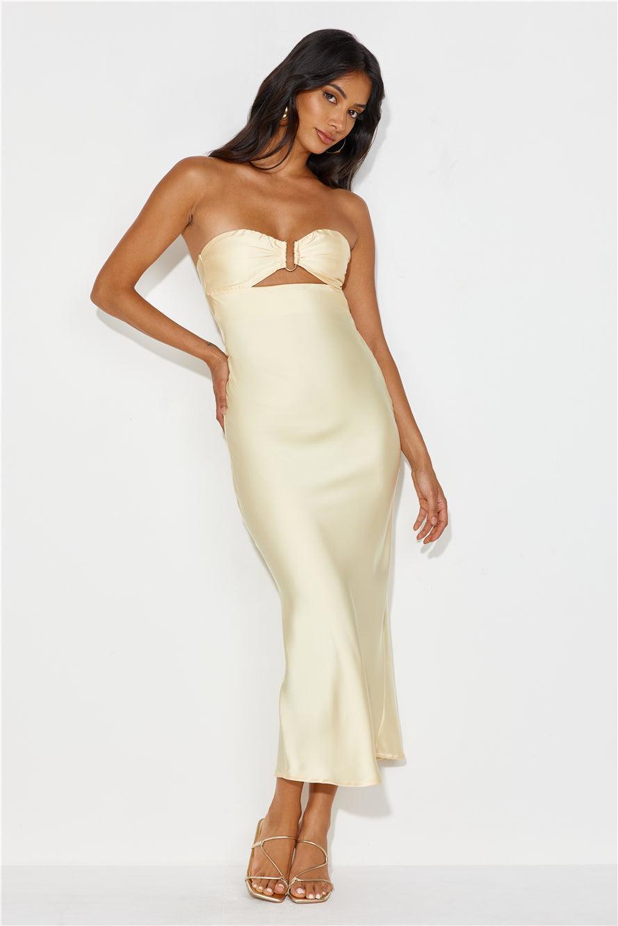 Unlike No Other Strapless Satin Maxi Dress Yellow Product Image