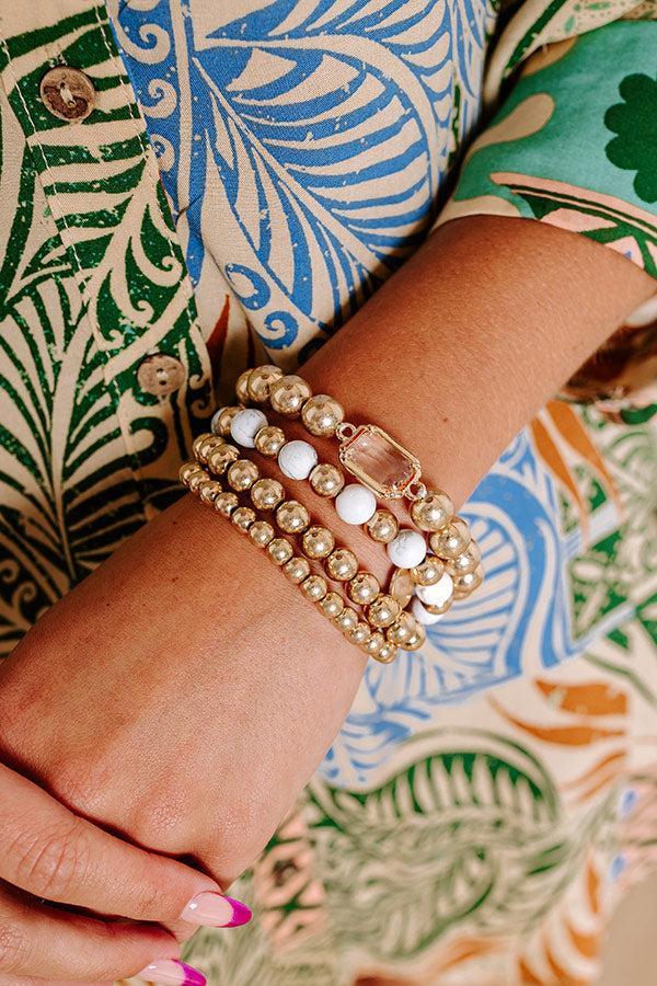 All The Glam Stretch Bracelet Set in White Product Image