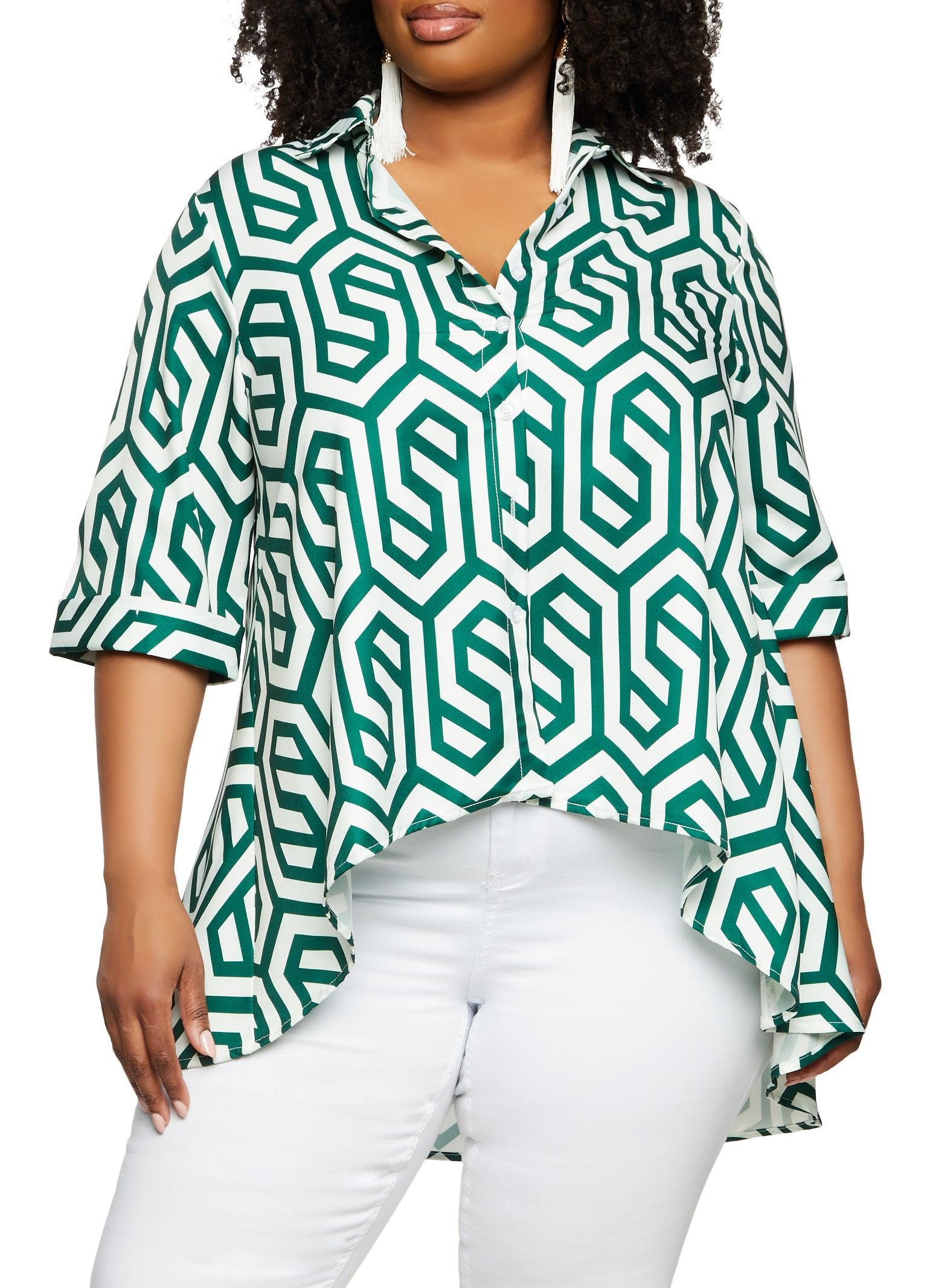 Womens Plus Size Geo Print High Low Shirt Product Image