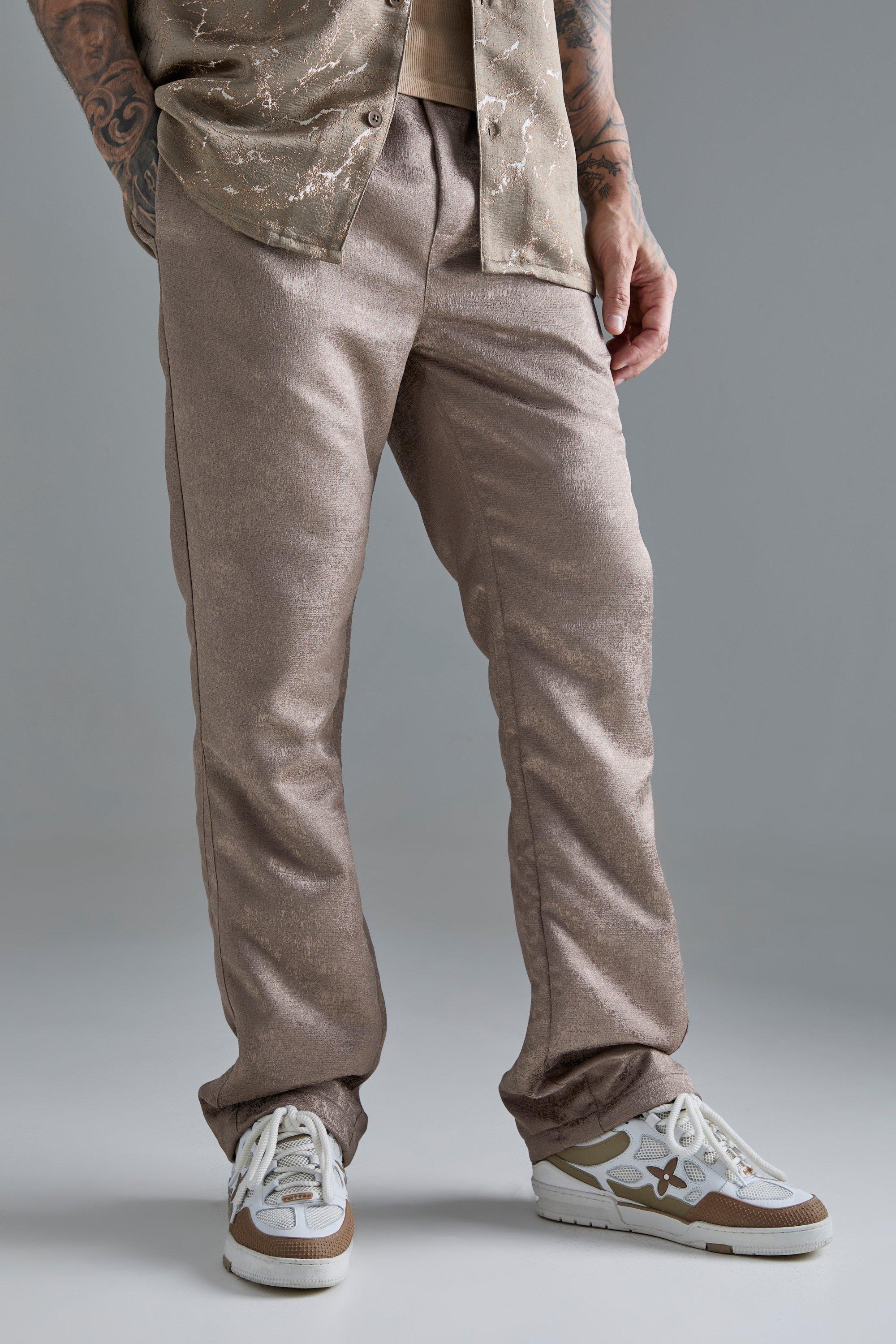 Mens Beige Elasticated Waist Slim Gusset Texture Trouser, Beige Product Image