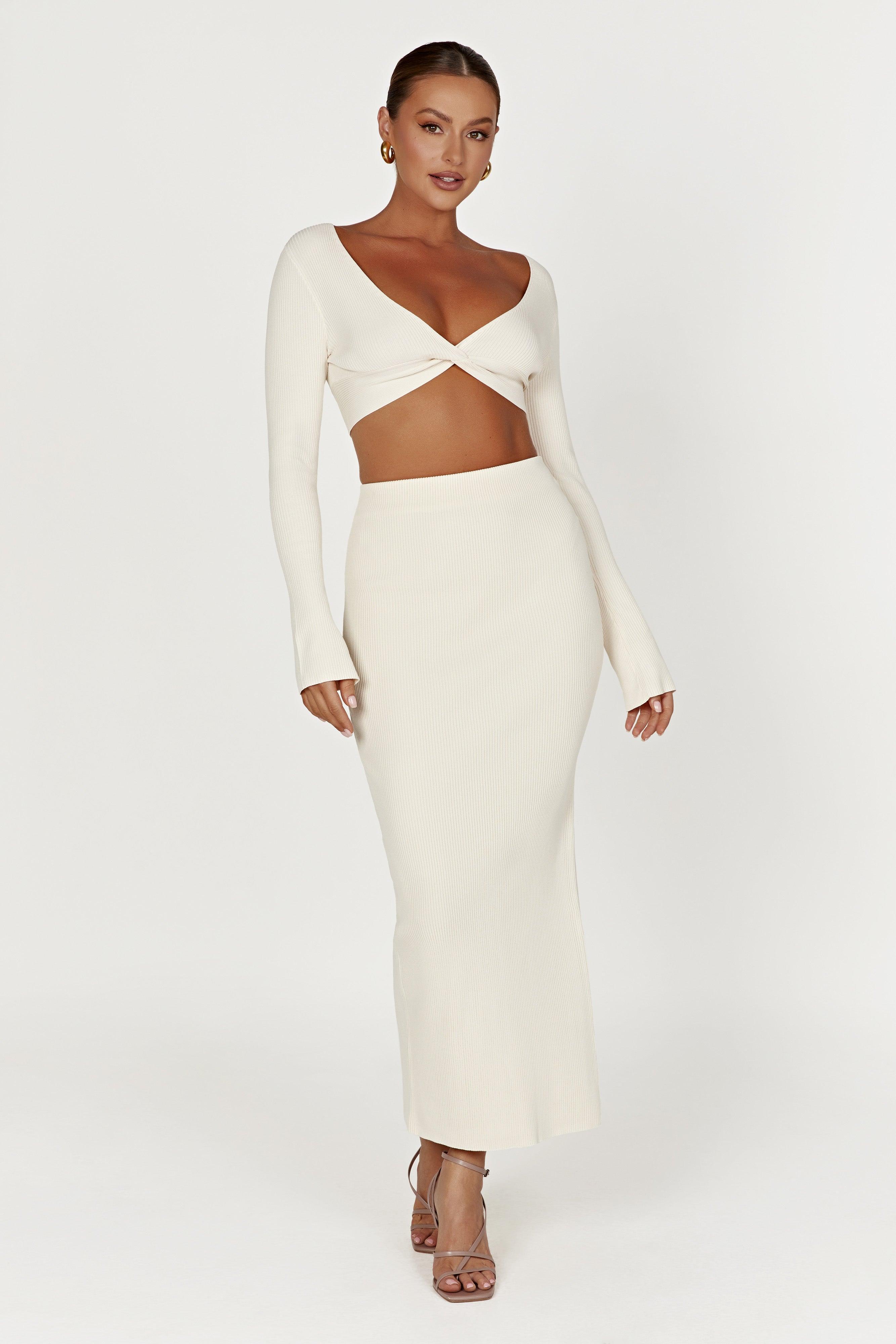 Kaesha Split Maxi Knitted Skirt - Bone Product Image