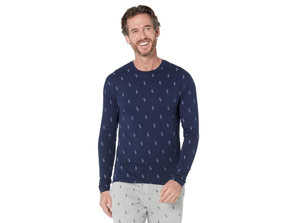 Polo Ralph Lauren Knit Long John Base Layer Crew (Cruise Navy/Light Navy All Over Pony Print) Men's Clothing Product Image