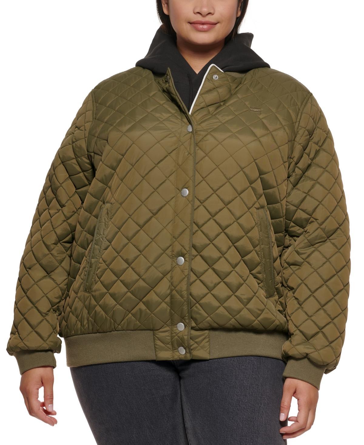 Plus Size Levis Quilted Sherpa Diamond Bomber Jacket, Womens Green Product Image