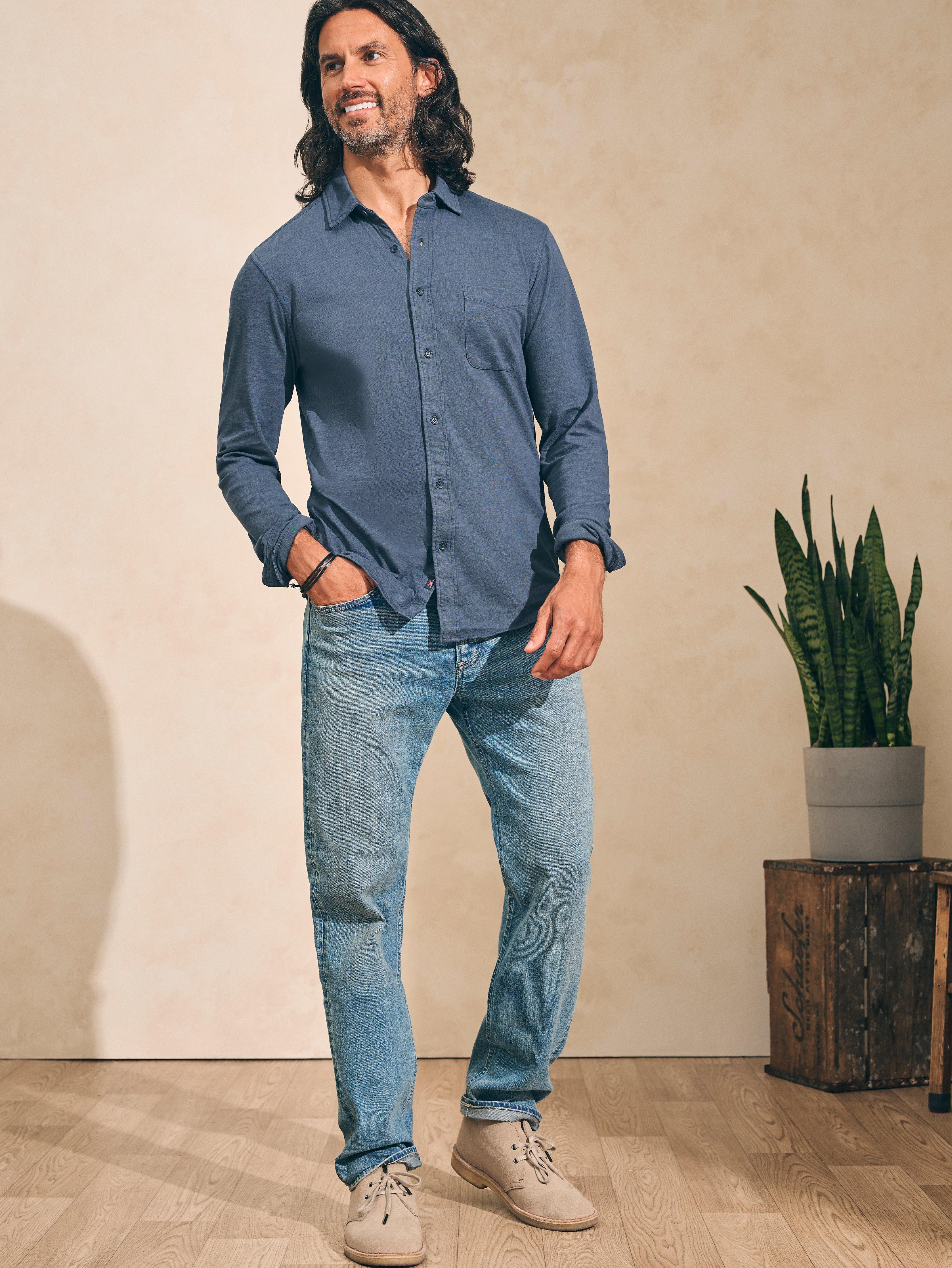 Sunwashed Knit Shirt (Single Pocket) - Dune Navy Male Product Image