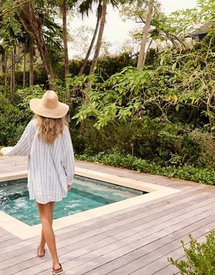 Aerie Pool-To-Party Linen Blend Cover Up Shirt Product Image