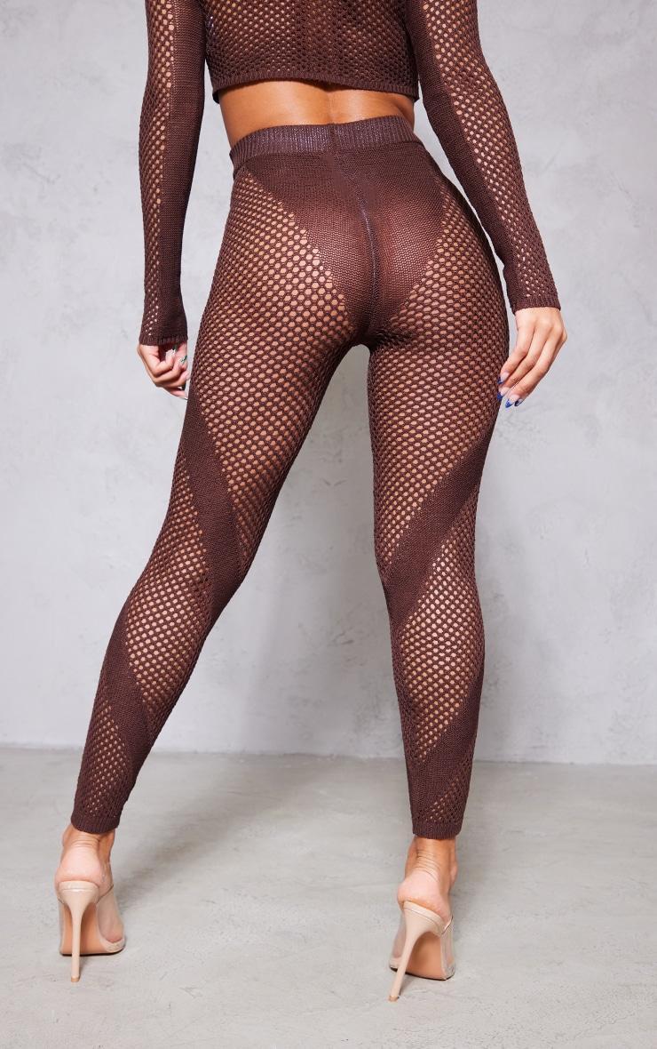 Chocolate Crochet Knit Contrast Panel Leggings Product Image