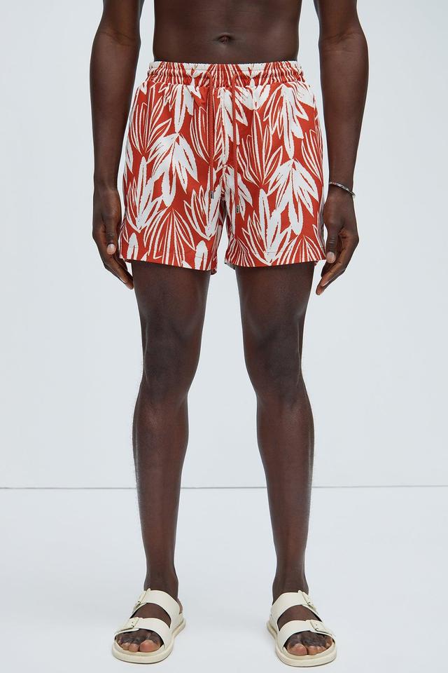 Marlon Leaf Swim Trunks - Orange/combo Product Image