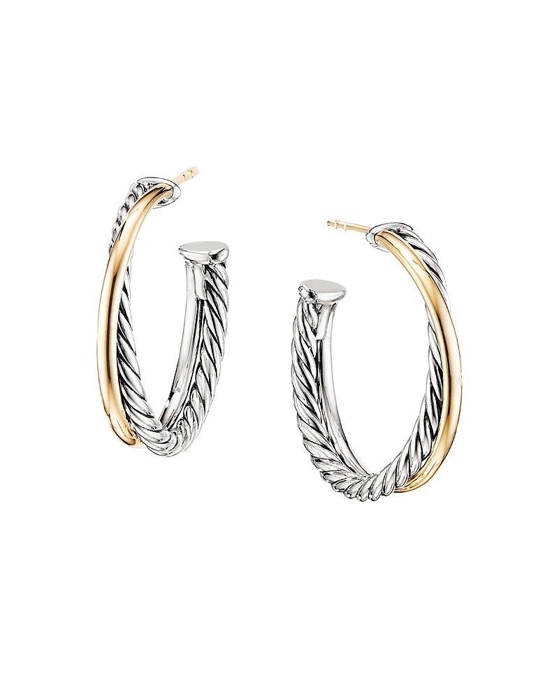 Womens Crossover Hoop Earrings in Sterling Silver with 18K Yellow Gold Product Image