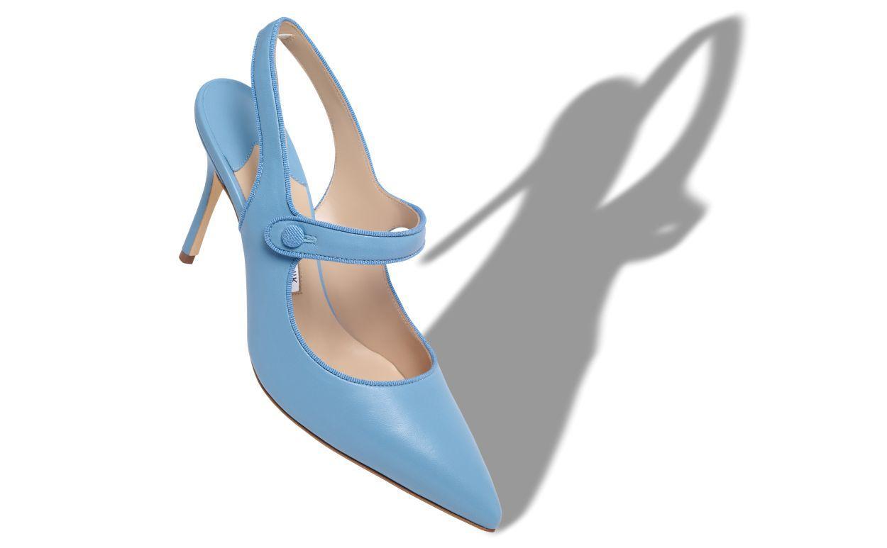 CAMPARISLI Blue Nappa Leather Pointed Toe Slingback Pumps Product Image