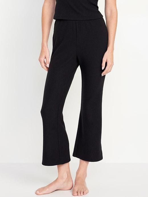 High-Waisted Ribbed Crop Flare Lounge Pants Product Image