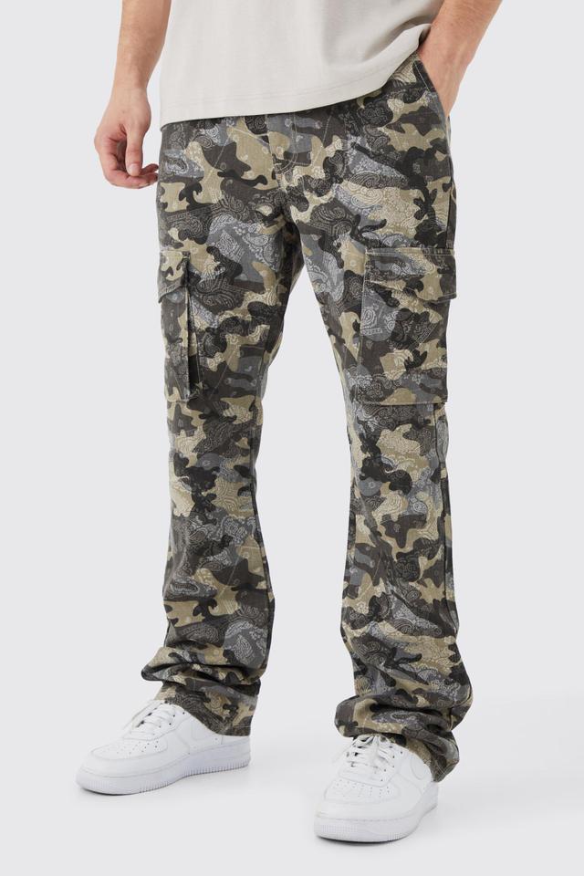 Tall Slim Flare Gusset Camo Bandana Cargo Pants | boohooMAN USA Product Image