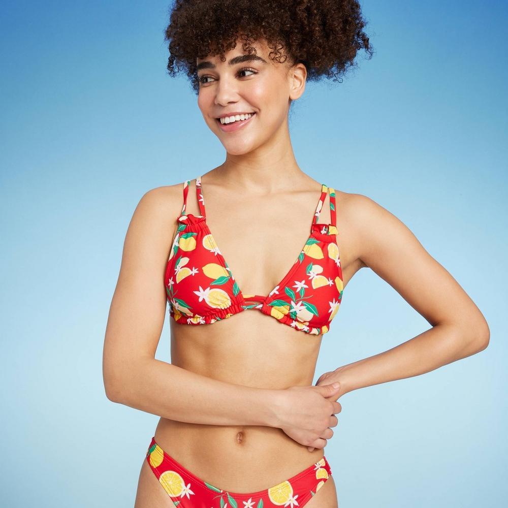 Womens Strappy Triangle Bikini Top - Wild Fable Red Print Product Image