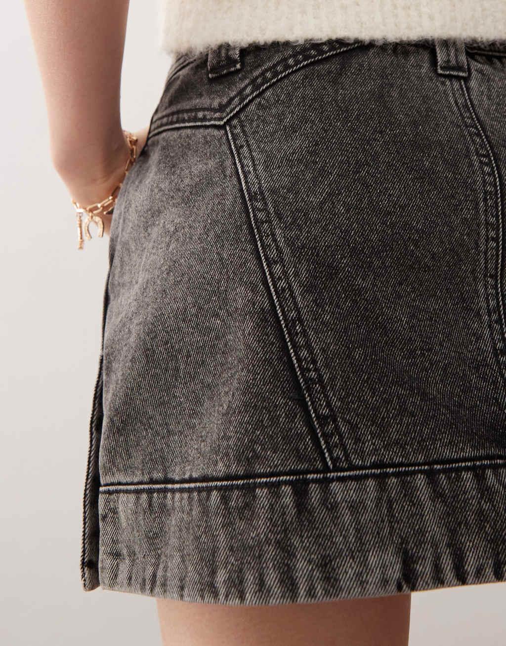 Reclaimed Vintage a-line denim mini skirt in washed charcoal product image