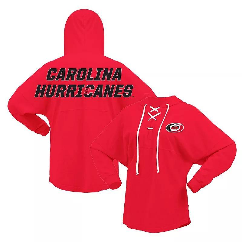 Womens Fanatics Red Carolina Hurricanes Jersey Lace-Up V-Neck Long Sleeve Hoodie T-shirt Product Image