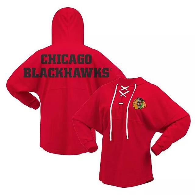 Womens Fanatics Branded Chicago Blackhawks Jersey Lace-Up V-Neck Long Sleeve Hoodie T-Shirt Product Image