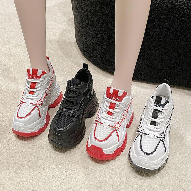 Star Applique Lace-Up Platform Sneakers Product Image