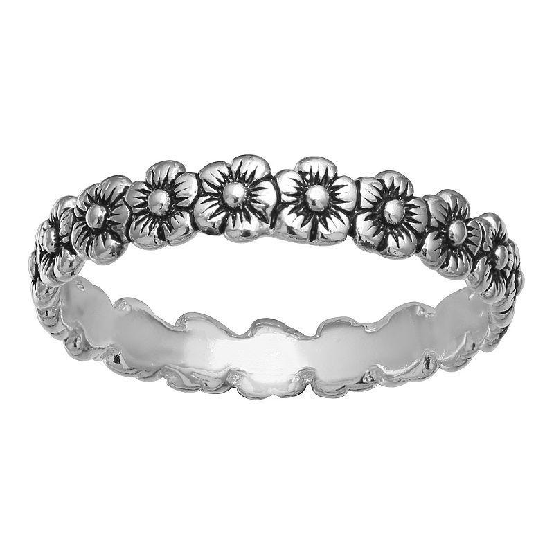 PRIMROSE Sterling Silver Oxidized Flowers Band Ring, Womens Product Image