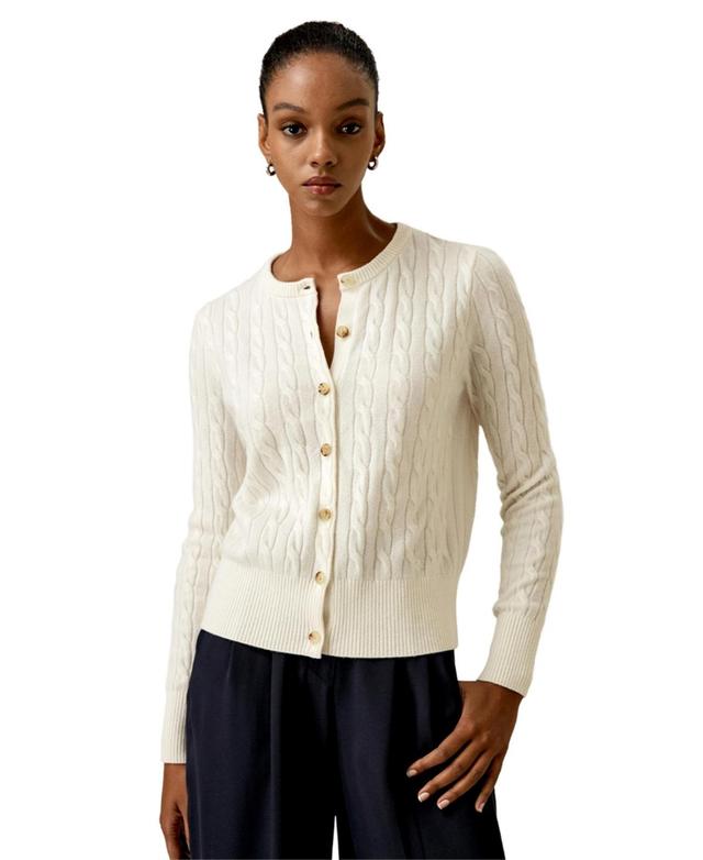 Lilysilk Womens Cable-Knit Cashmere Crewneck Cardigan Product Image